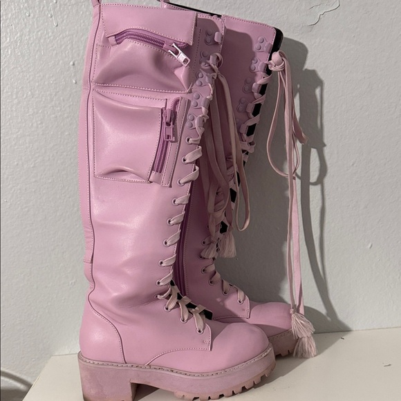 Lavender Lace-Up Knee-High Boots - Picture 4 of 6